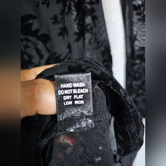 IRIS | NWT | Black Sheer Floral Velvet Burnout Long Sleeve Dress - Picture 7 of 8